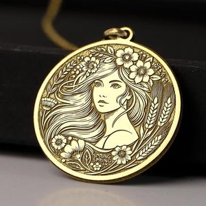 14K Gold Persephone Pendant - Goddess of Spring & Renewal - 925K Silver Greek Mythology Necklace, Floral Jewelry, Nature Amulet Gift
