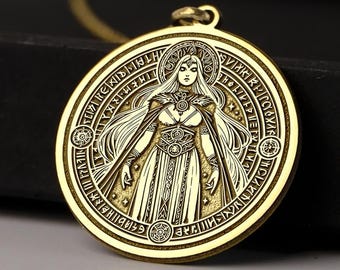 Freyja Necklace: 14K Gold Norse Goddess Pendant, Viking Amulet
