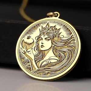 14K Gold Persephone Necklace - Greek Underworld Goddess of Rebirth & Duality, 925K Silver Mythology Pendant, Feminine Power Jewelry Gift