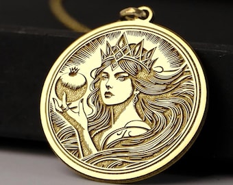14K Gold Persephone Necklace: Greek Goddess Mythology Pendant