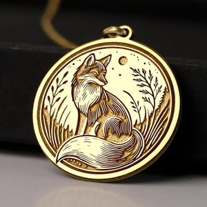 14K Gold Fox Necklace - Wisdom & Cunning Medallion - Precision Engraved Forest Totem Pendant, Spirit Animal Jewelry, Nature Amulet Gift
