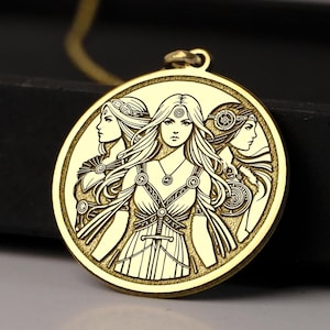 14K Gold Freya Necklace, Norse Goddess Freyja Pendant in Triple Form, Viking Jewelry for Love, Magic & Fate, 925K Silver Pagan Gift