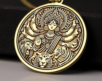 Collar Durga de oro de 14 quilates: colgante de diosa hindú, joyería esotérica