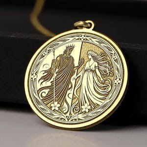 14K Gold Hades Persephone Necklace: Greek Mythology Pendant