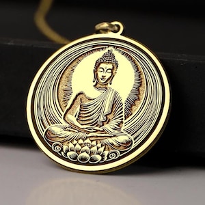 14K Gold Buddha Necklace - Symbol of Peace & Enlightenment - 925K Silver Option, Spiritual Amulet, Meditation Jewelry Gift