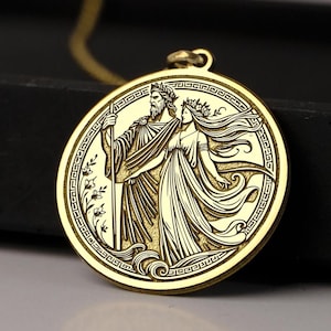 14K Gold Hades & Persephone Necklace - Greek Mythology Lovers Pendant, Underworld King and Queen - 925K Silver, Mythical Romance Jewelry
