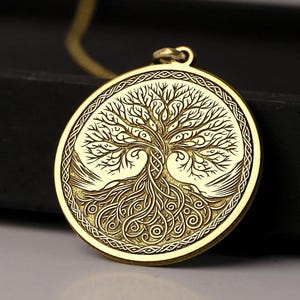 14K Gold Yggdrasil Pendant - Norse Tree of Life Necklace - 925K Silver Viking Symbol, Nordic Mythology Jewelry, Spiritual Amulet Gift