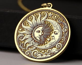 Collana Sole e Luna in oro 14K: ciondolo astrologico celeste