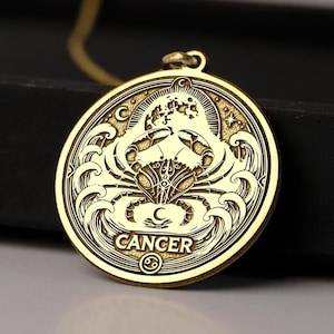 14K Gold Cancer Zodiac Necklace - Astrology Jewelry for Emotional Balance - 925K Silver, Horoscope Pendant, Meaningful Gift for Cancer