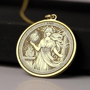 14K Gold Hestia Necklace - Greek Goddess Pendant for Home, Family & Hearth - 925K Silver Mythology Jewelry, Spiritual Protection Gift