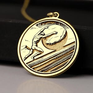 14K Gold Sisyphus Necklace - Symbol of Perseverance & Endless Struggle - 925K Silver Option, Greek Mythology Pendant, Esoteric Jewelry Gift