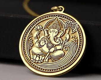 14K Gold Ganesha Necklace - Hindu God of Success & Prosperity - 925K Silver Option, Spiritual Amulet, Remover of Obstacles Jewelry Gift