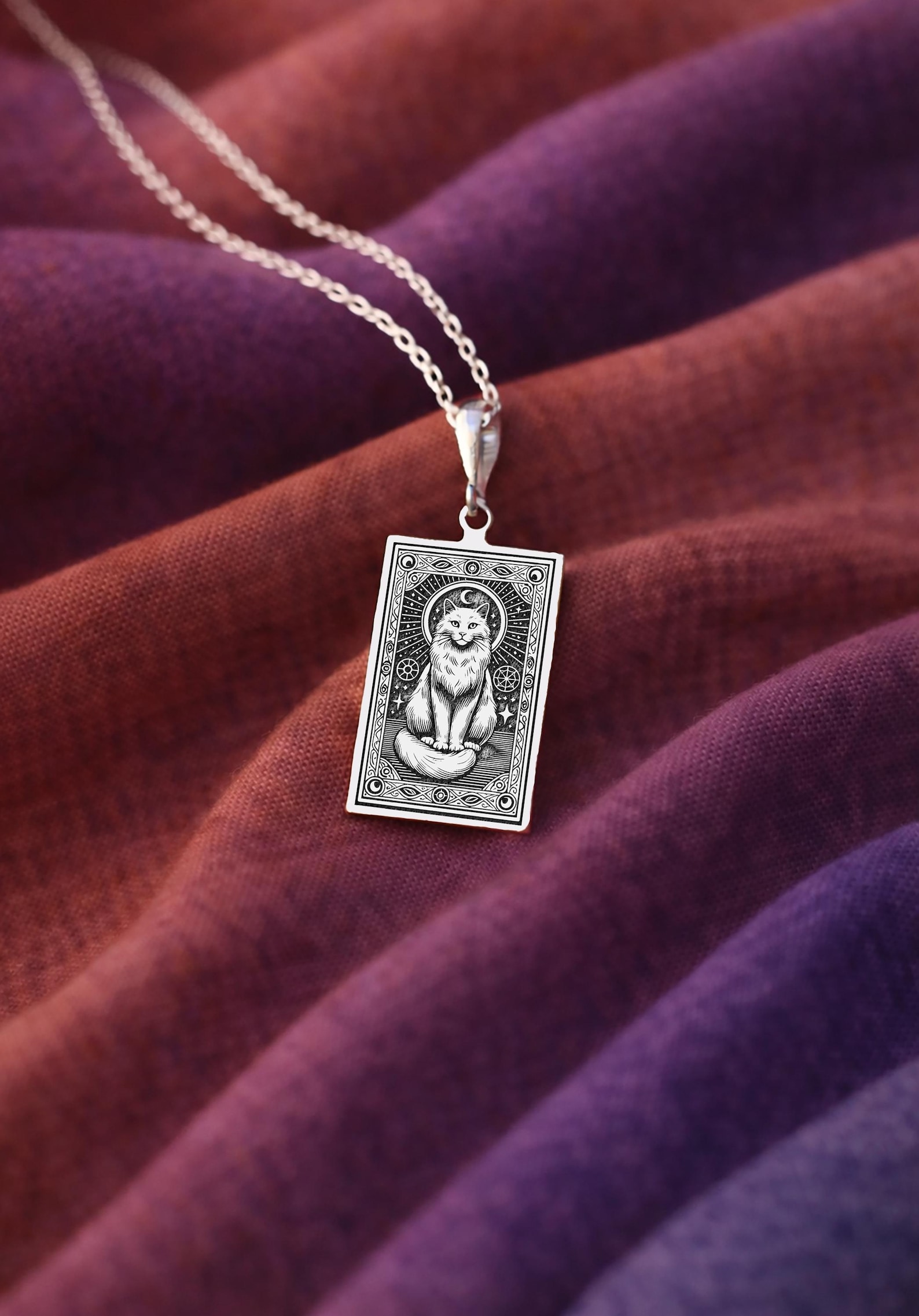 14K Gold Mystic Cat Necklace – 925K Silver Tarot Cat Pendant ...