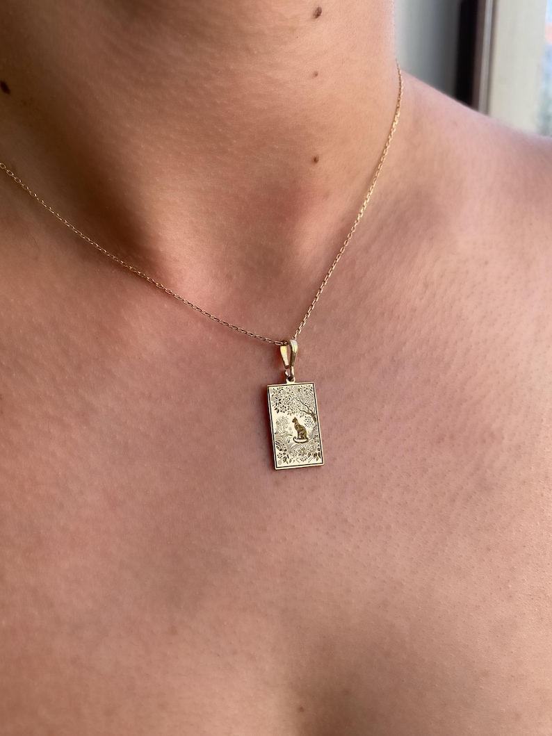 14K Gold Cat Necklace – 925K Silver Floral Cat Pendant of Serenity - Etsy