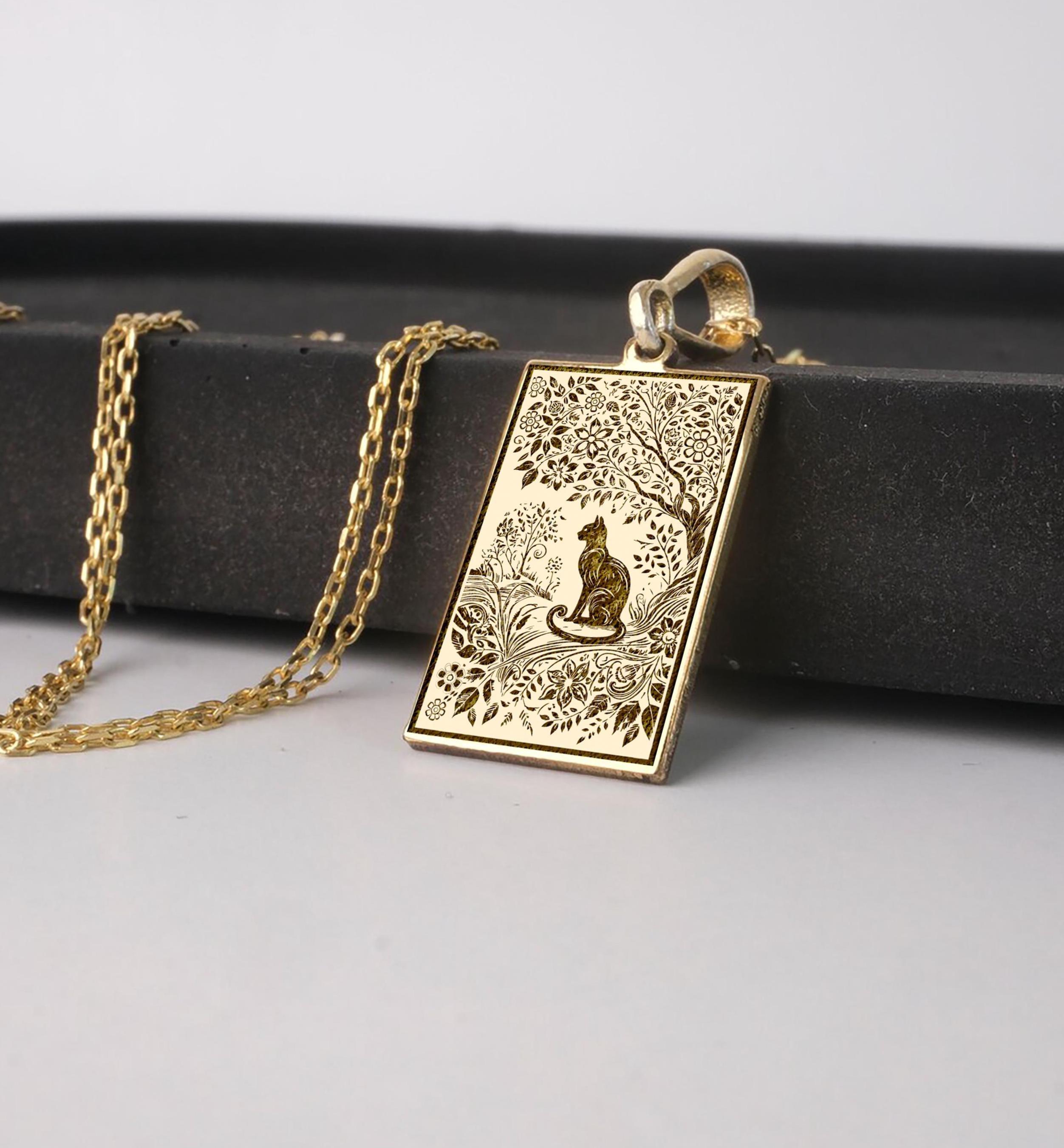 14K Gold Cat Necklace – 925K Silver Floral Cat Pendant of Serenity - Etsy
