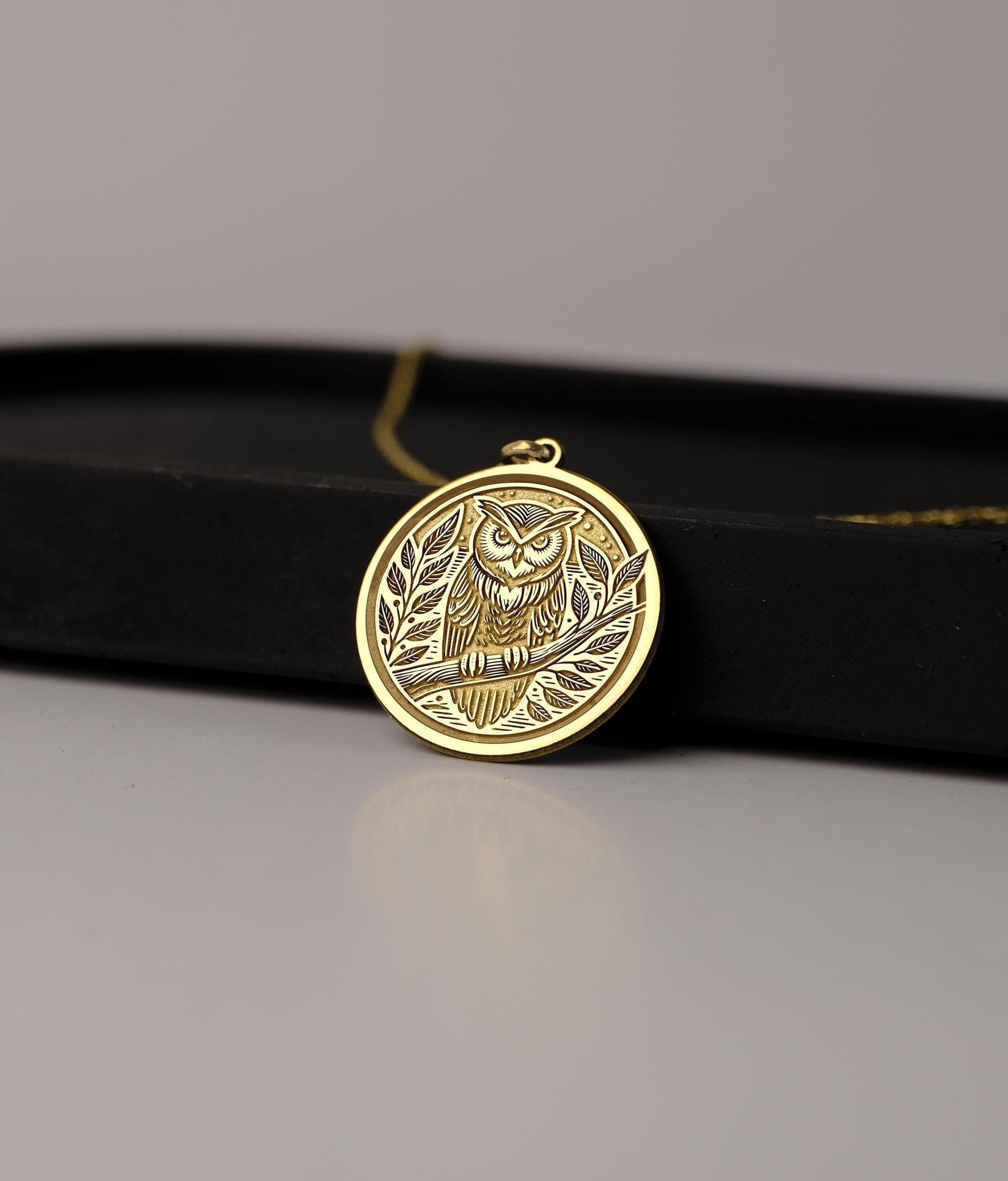 14K Gold Owl Pendant Necklace: Wisdom Symbol, Forest Spirit