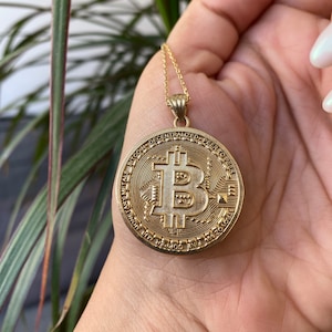Solid Gold Bitcoin Necklace- BTC Symbol- Blockchain Necklace- Bitcoin Pendant- Futuristic Necklace- Crypto Coin- Cyrpto Pendant-BTC Gift