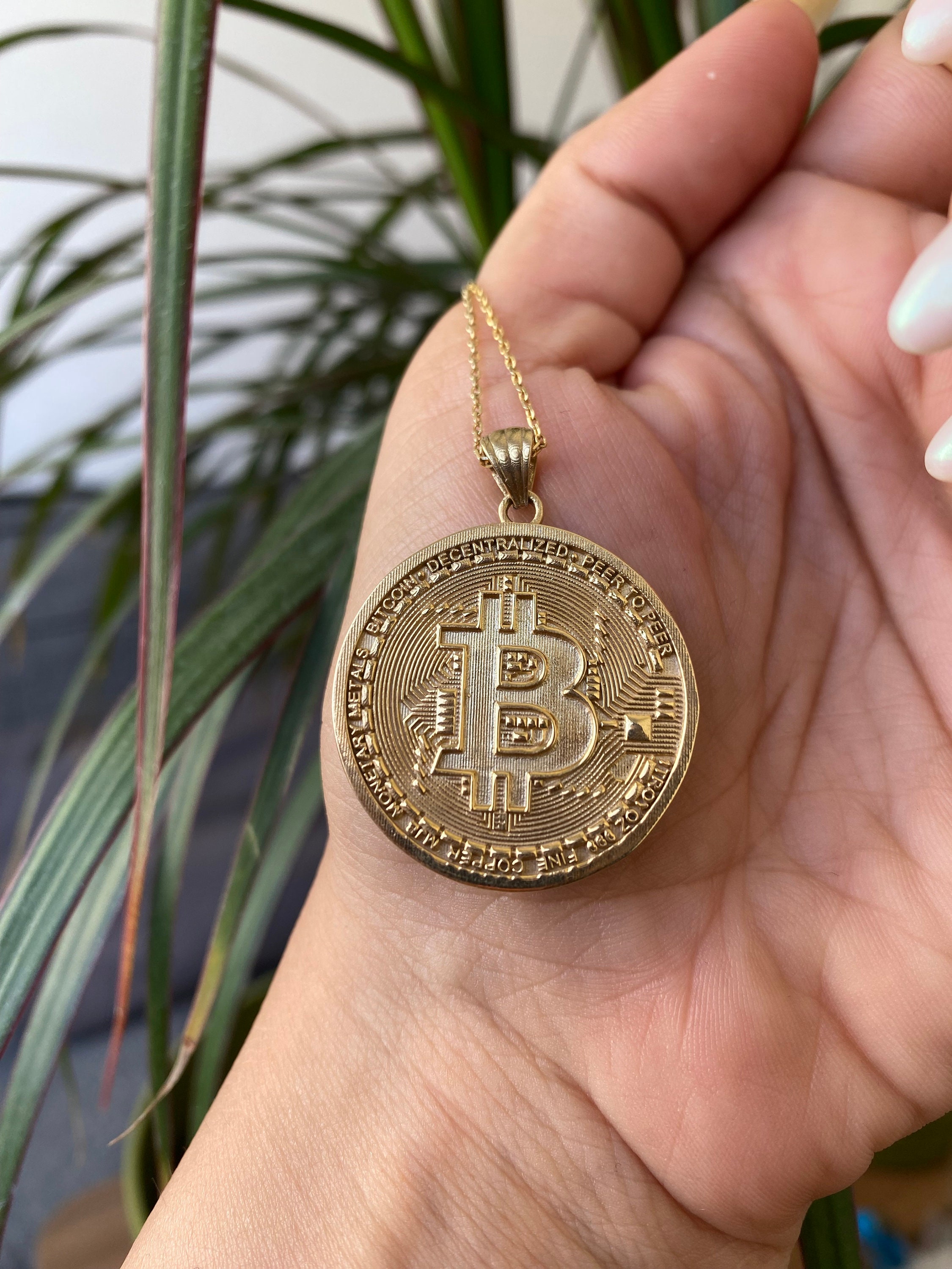14K Solid Gold Bitcoin Medallion Necklace: Crypto Enthusiast Gift