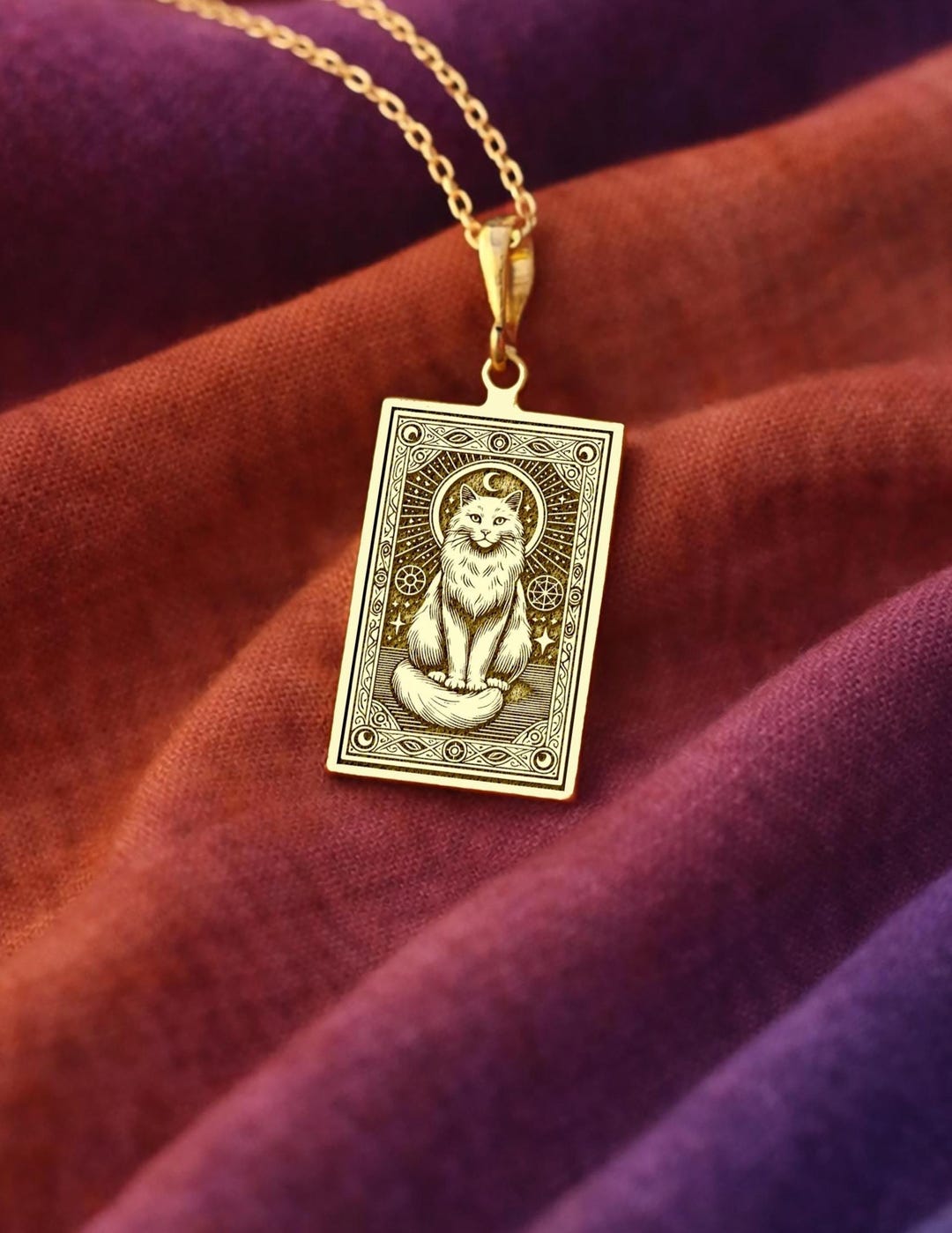 14K Gold Mystic Cat Necklace – 925K Silver Tarot Cat Pendant ...