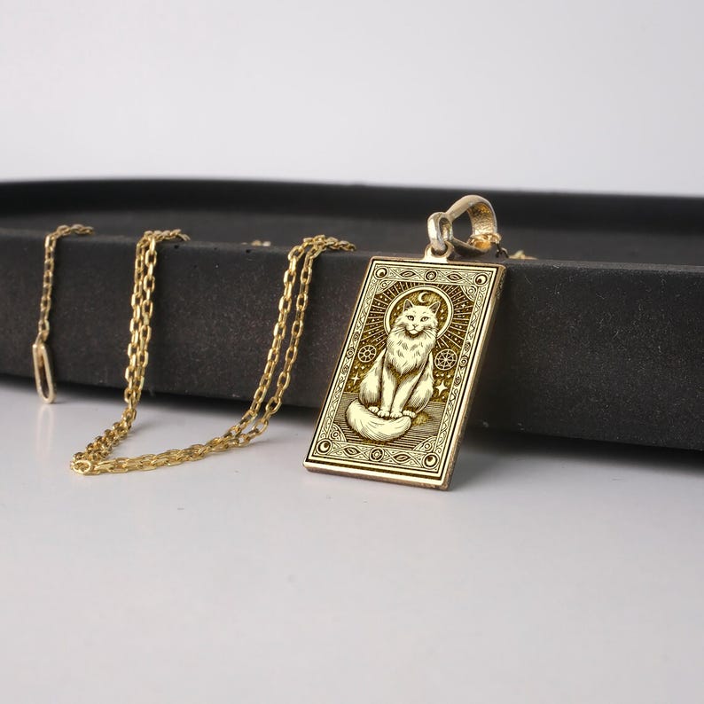 14K Gold Mystic Cat Necklace – 925K Silver Tarot Cat Pendant ...