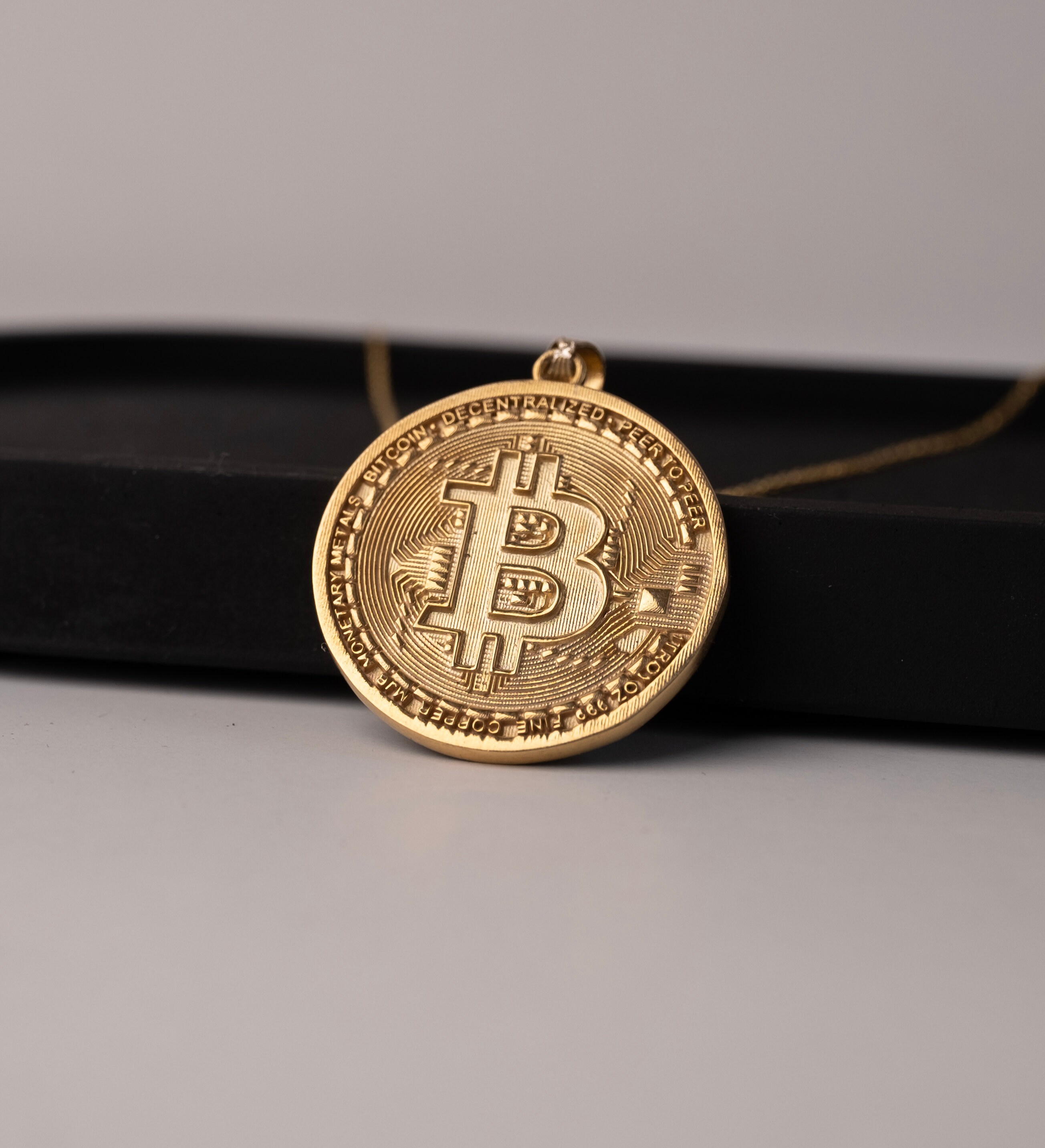 14K Solid Gold Bitcoin Medallion Necklace: Crypto Enthusiast Gift