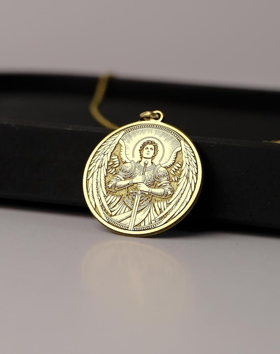 14K Gold Archangel Michael Pendant: 925K Sterling Silver Warrior Necklace