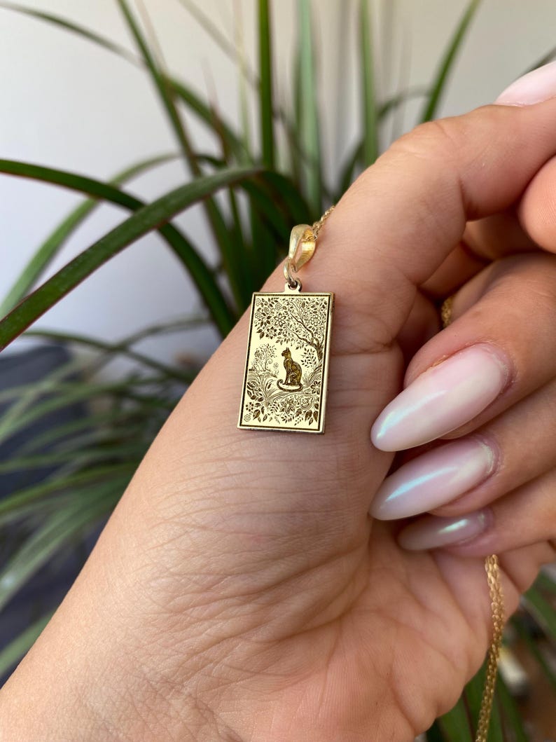 14K Gold Cat Necklace – 925K Silver Floral Cat Pendant of Serenity - Etsy