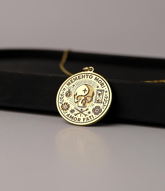 14K Gold Memento Mori Amor Fati Necklace 925K Silver Stoic Philosophy Pendant