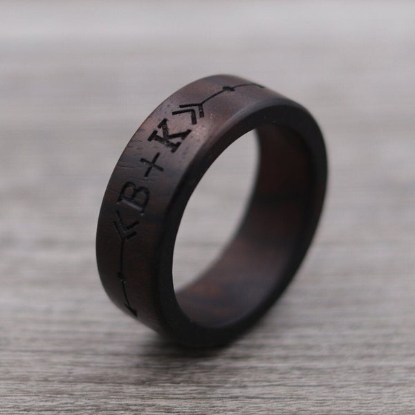 Anillo de madera de ébano de Macassar - Anillo de madera grabado - Anillo de boda único - Anillo de boda - Anillo de madera - Joyería para hombres - 5 aniversario