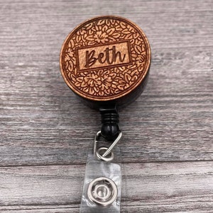 Floral Background Name Badge Reel, Custom ID Badge, Retractable Badge Reel, Work Badge, Work ID, Personalized Badge, Co Worker Gift