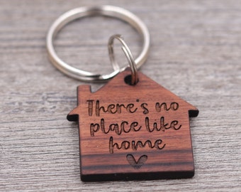 There's No Place Like Home, House Shaped Keychain, New Home Gift, Realtor Gift, Housewarming Present, Wood Keychain, Custom Wood Keychain