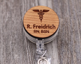 Caduceus Badge Reel with Name, Medical Badge Reel, Nurse, Doctor, Custom ID Badge, Retractable Badge Reel, Work ID, Personalized Badge Reel