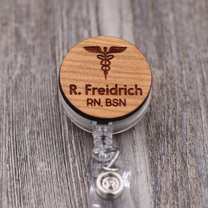 Caduceus Badge Reel with Name, Medical Badge Reel, Nurse, Doctor, Custom ID Badge, Retractable Badge Reel, Work ID, Personalized Badge Reel