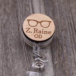 Glasses, Name, Optician Badge Reel, Optometrist, Ophthalmologist, Eyes, Medical, Custom ID Badge, Retractable Badge Reel, Personalized Badge