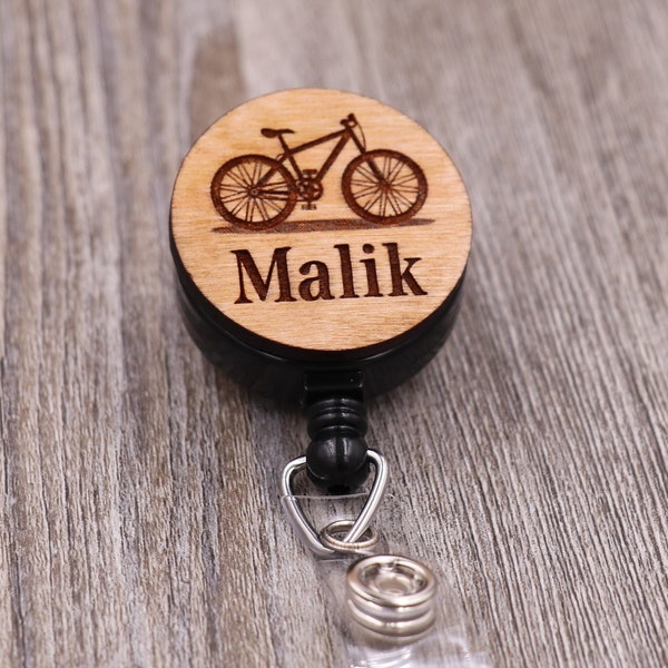 Bicycle Badge Reel with Name, Activity, Outdoors, Custom ID Badge, Retractable Badge Reel, Work Badge, Work ID, Personalized Badge, Gift