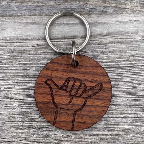 Shaka Sign Keychain, Aloha, Hang Loose, Personalized Keychain, Custom Wood Keychain, Small Gift, Friend Gift