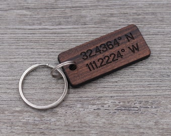 Coordinates Keychain, Latitude, Longitude, Special Place, Important Place, Personalized Keychain, Custom Wood Keychain, Gift, Anniversary