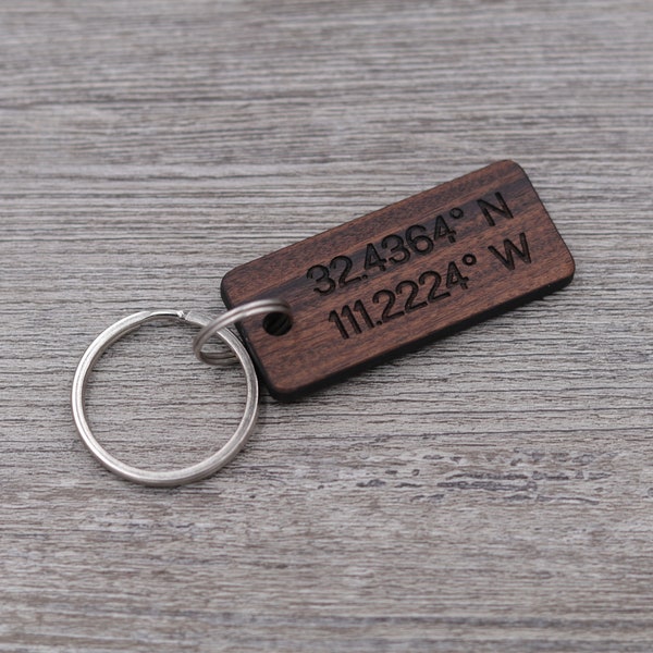 Coordinates Keychain, Latitude, Longitude, Special Place, Important Place, Personalized Keychain, Custom Wood Keychain, Gift, Anniversary