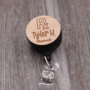 Personalized Retractable Reel Badge Holder Pharmacist Pharmacy Tech, 668M