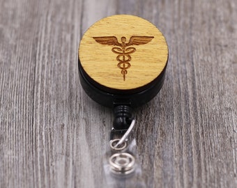 Caduceus Badge Reel, Medical Badge Reel, Nurse, Doctor, Custom ID Badge, Retractable Badge Reel, Work ID, Personalized Badge Reel