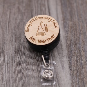 Science Badge with Name, Teacher Badge, Retractable Badge Reel, School Badge, Teacher ID, Custom Badge, Personalized Badge, Teacher Gift