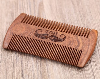 Mustache & Initials Personalized Wood Comb, Pocket Comb, Beard Care, Beard Grooming, Mustache Care, Sandalwood Comb, Baby Comb, Gift
