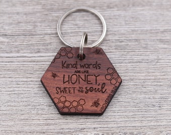 Palabras amables..., Versículo de Proverbios (Hexágono): Llavero de madera personalizado