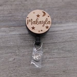 Moon and Stars Badge Reel, Name Badge Reel, Custom ID Badge, Retractable Badge Reel, Work Badge, Work ID, Personalized Badge, Co Worker Gift