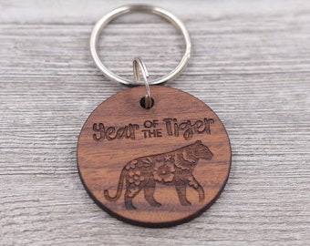 Year of the Tiger, Chinese Zodiac Keychain, Chinese New Year, Zodiac Gift, Personalized Keychain, Custom Wood Keychain, Small Gift