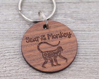 Year of the Monkey, Chinese Zodiac Keychain, Chinese New Year, Zodiac Gift, Personalized Keychain, Custom Wood Keychain, Small Gift