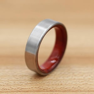 Titanium Ring Lined with Redheart - Wedding Band - Unique Wedding Ring