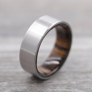 Titanium Ring Lined with Mesquite- Wedding Band, Unique Wedding Ring, Titanium Wedding Band, Mesquite Ring, Simple Mens Ring, Fathers Day