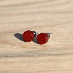 Bloodwood Stud Earrings for Women and Men Small Wood Earrings for Her and Him Unique Handmade Unisex Earrings Tiny Wood Stud Earrings