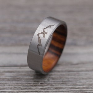 Titanium Mountain Ring,Titanium Ring,Personalized Ring,Outdoor Landscape,Wedding Ring,Mountains,Wooden Ring,Mens Jewelry,Wood Ring